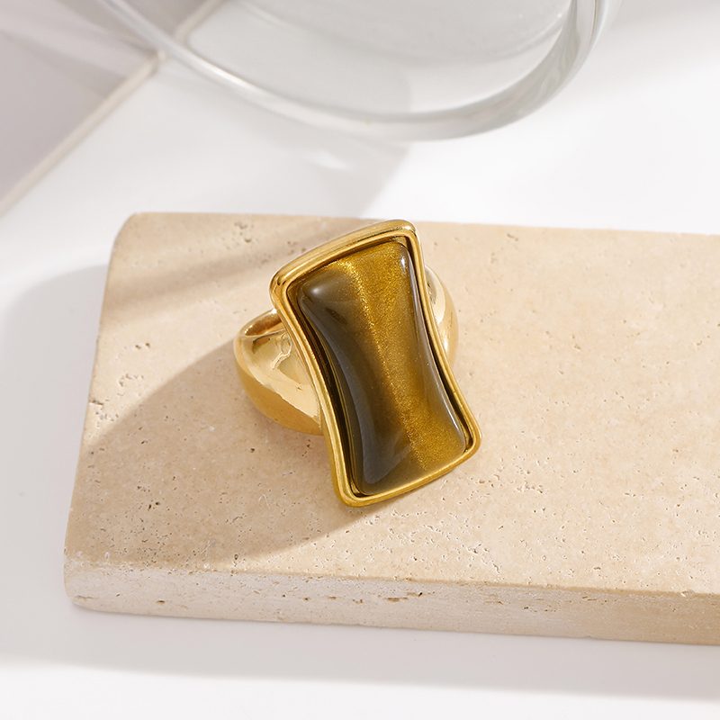 Ivanda Green Stone Dome Ring Gold Stainless Steel CH2602992-7 Ivanda Green Stone Dome Ring Gold Stainless Steel CH2602992-7 - view 3