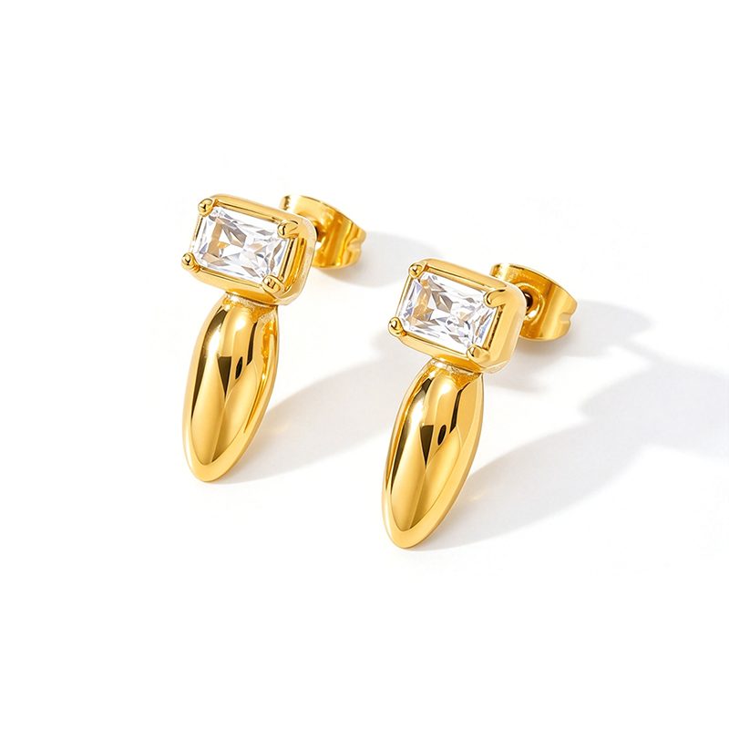 Ivanda Emerald Cut Crystal Drop Earrings Gold YHTSE-260901 Ivanda Emerald Cut Crystal Drop Earrings Gold YHTSE-260901 - view 4