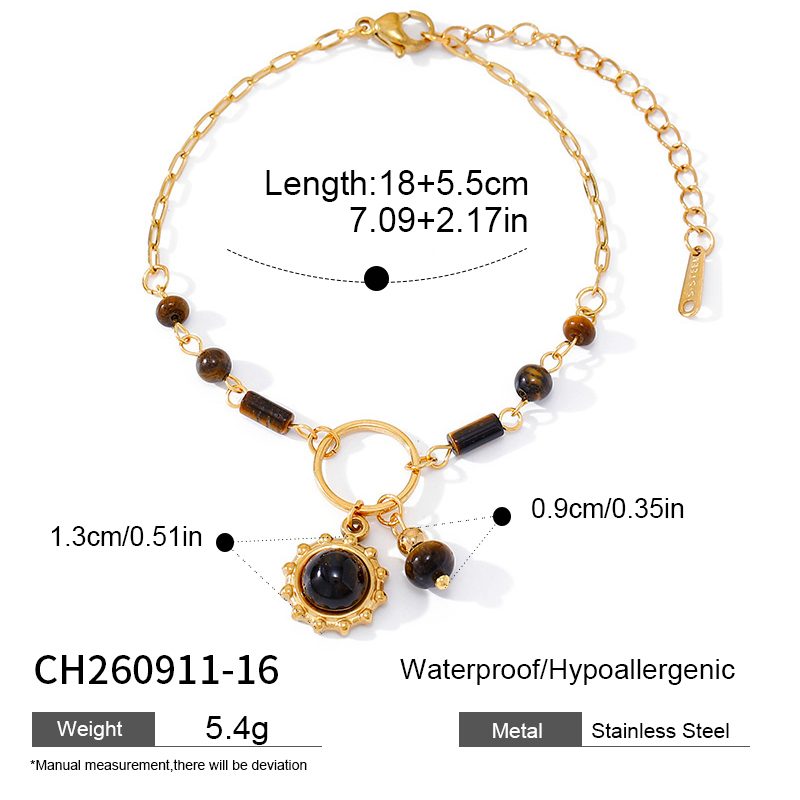 Ivanda Faux Pearl & Tiger's Eye Beaded Bracelet Gold CH260911-1 Ivanda Faux Pearl & Tiger's Eye Beaded Bracelet Gold CH260911-1 - view 2