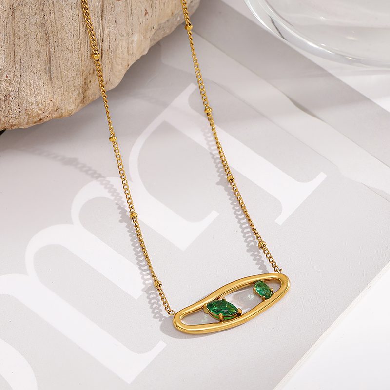 Ivanda Green Stone Open Pendant Necklace Gold YWD7-D2605785-271 - view 4