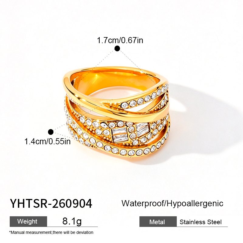 Ivanda Pavé Dome Ring Multi-Row Crystal Gold YHTSR-260904 - view 1