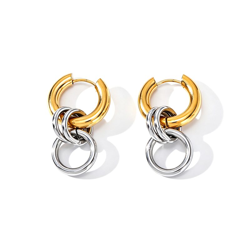 Ivanda Two-Tone Interlock Hoop Earrings Gold Silver YWD3-E26051860 - view 2