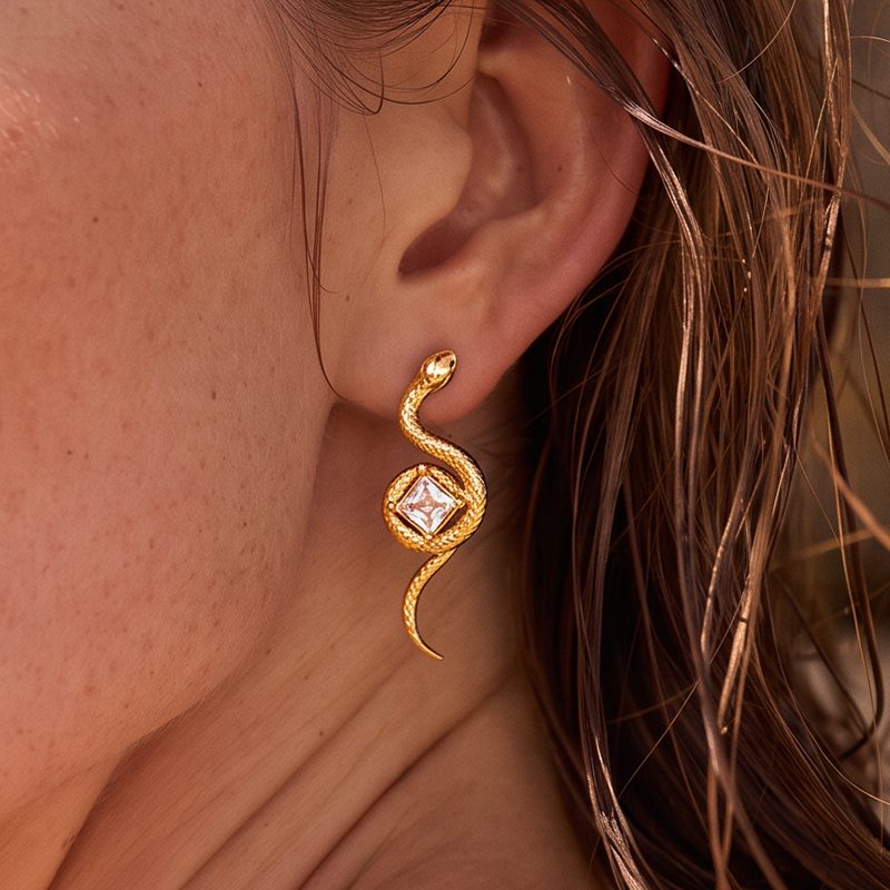 Ivanda Charm Drop Hoop Earrings Gold Stainless YHTSE-260504 - view 5