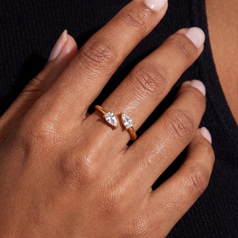 Ivanda Pear Crystal Open Ring Slim Gold Stainless YHTSR-260908 - view 5