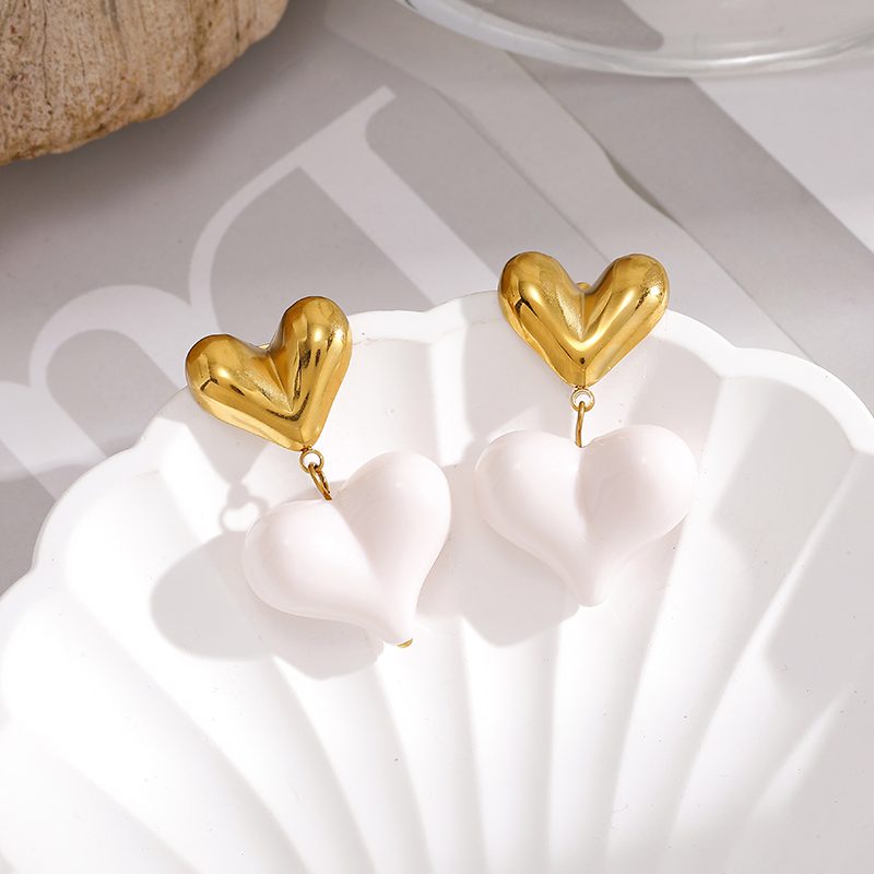 Ivanda Puffy Heart Drop Earrings White Gold Stainless YWD2-E26071957-171 - view 4