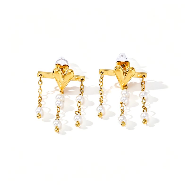 Ivanda Pearl Fringe Stud Earrings Gold Stainless YWD2-E26061918-311 Ivanda Pearl Fringe Stud Earrings Gold Stainless YWD2-E26061918-311 - view 2