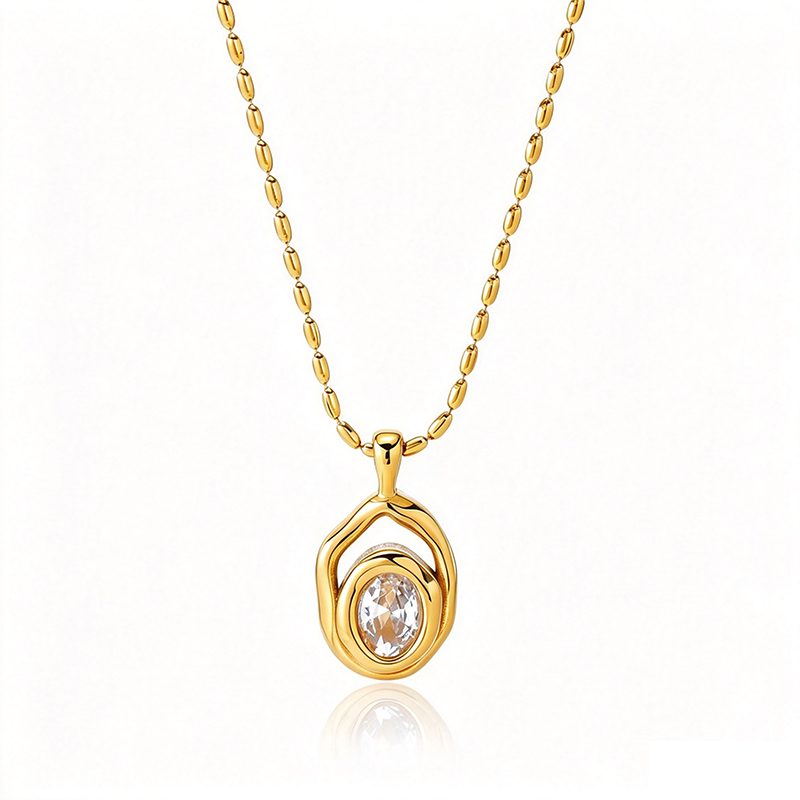 Ivanda Crystal Halo Pendant Necklace Gold Stainless YHTSN-260907 Ivanda Crystal Halo Pendant Necklace Gold Stainless YHTSN-260907 - view 4