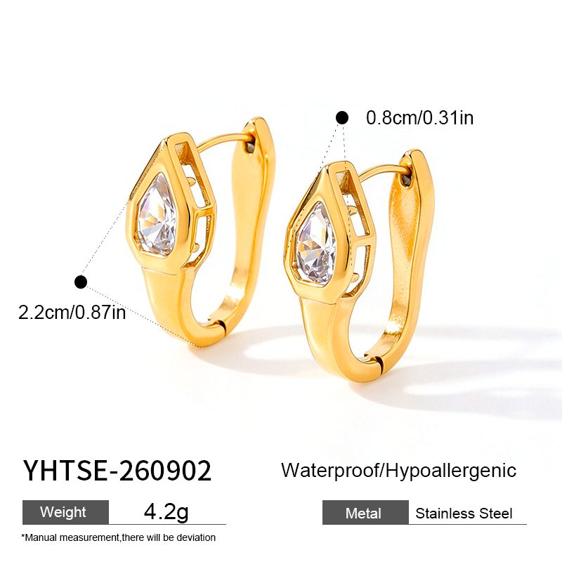 Ivanda Pear Crystal Huggie Earrings Gold Stainless YHTSE-260902 Ivanda Pear Crystal Huggie Earrings Gold Stainless YHTSE-260902 - view 1