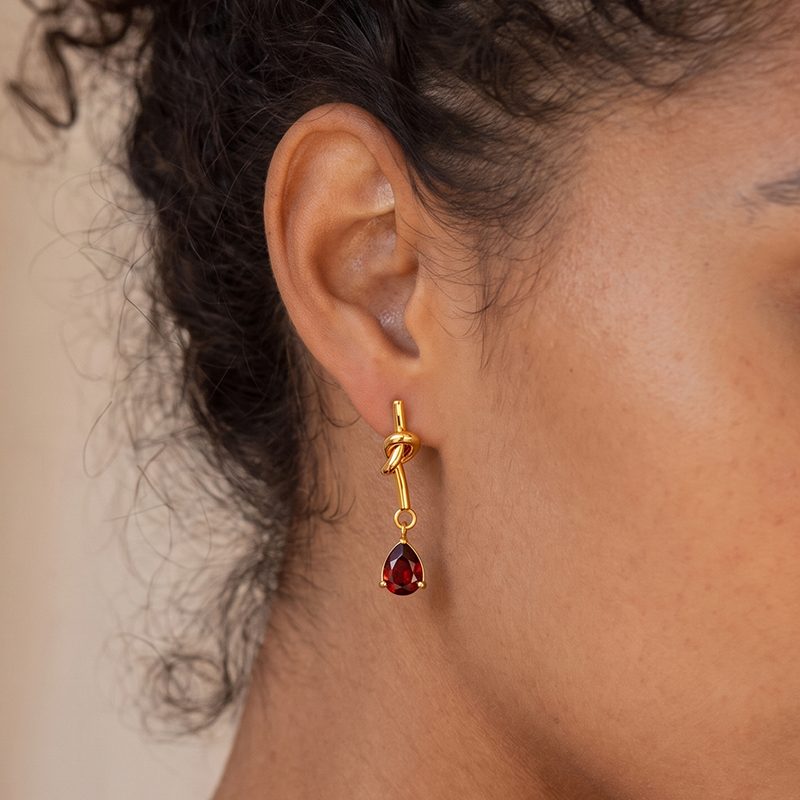 Ivanda Knot & Red Teardrop Drop Earrings Gold YWD2-E26061922-351 Ivanda Knot & Red Teardrop Drop Earrings Gold YWD2-E26061922-351 - view 5