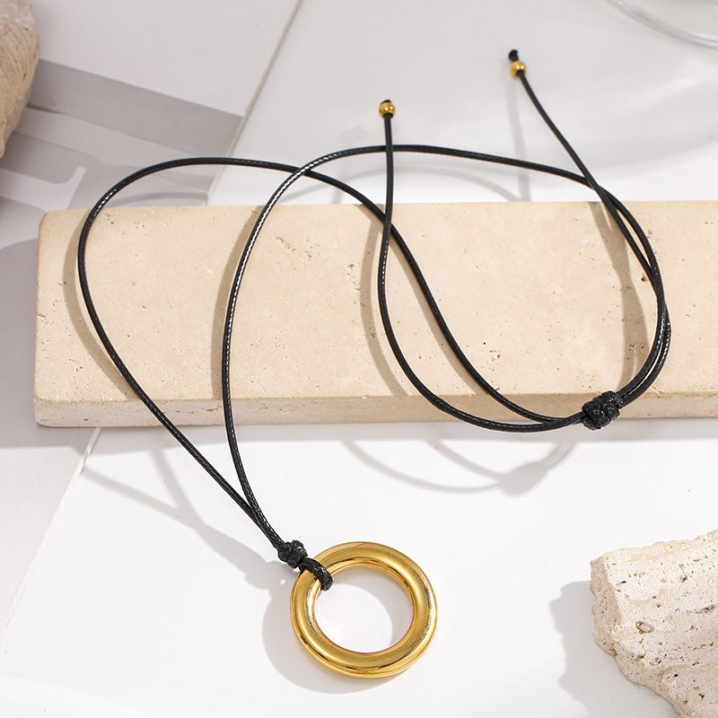 Ivanda Black Cord Necklace Gold Circle Pendant 70cm YHTSN-260901 - view 3