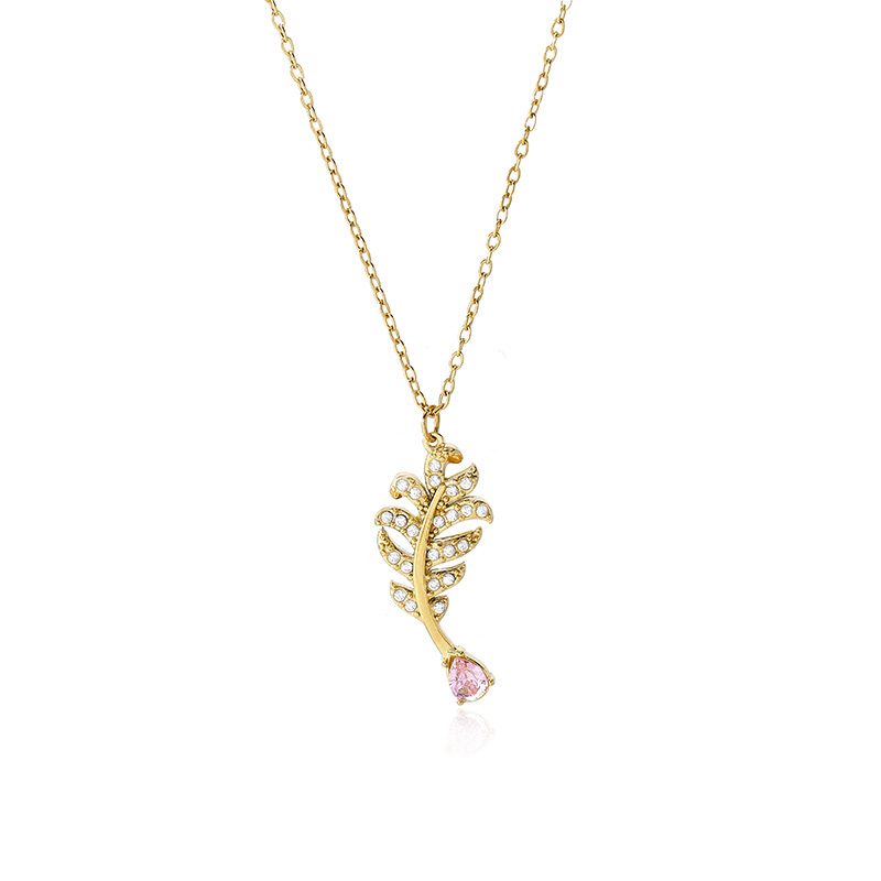 Ivanda Pavé Leaf Pendant Necklace Gold Stainless Steel CH260911-7 - view 4