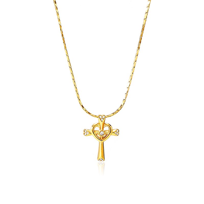 Ivanda Cross Heart Pendant Necklace Gold Stainless Steel YHTSN-260808 - view 4