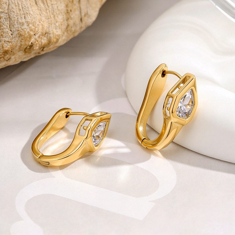 Ivanda Pear Crystal Huggie Earrings Gold Stainless YHTSE-260902 Ivanda Pear Crystal Huggie Earrings Gold Stainless YHTSE-260902 - view 3