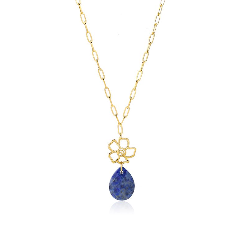Ivanda Paperclip Necklace Teal Stone Flower Pendant YWD2-N2604872-291 Ivanda Paperclip Necklace Teal Stone Flower Pendant YWD2-N2604872-291 - view 2