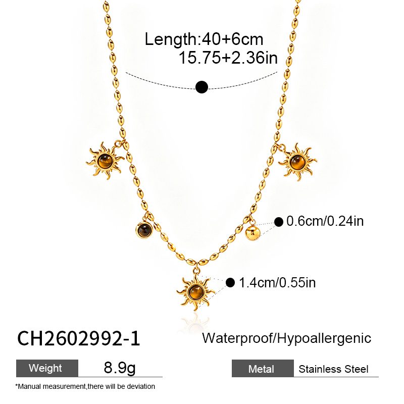 Ivanda Sun & Tiger's Eye Charm Necklace PVD 18K Gold Plated CH2602992-1 - view 1