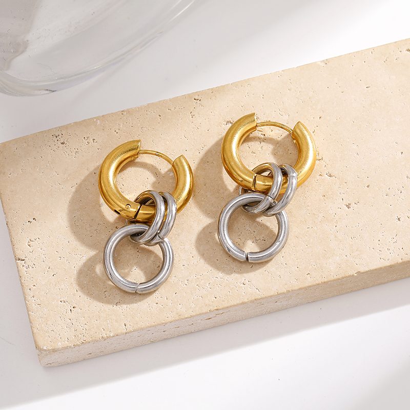 Ivanda Two-Tone Interlock Hoop Earrings Gold Silver YWD3-E26051860 - view 4