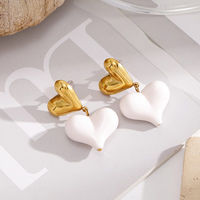 Ivanda Puffy Heart Drop Earrings White Gold Stainless YWD2-E26071957-171 - view 3