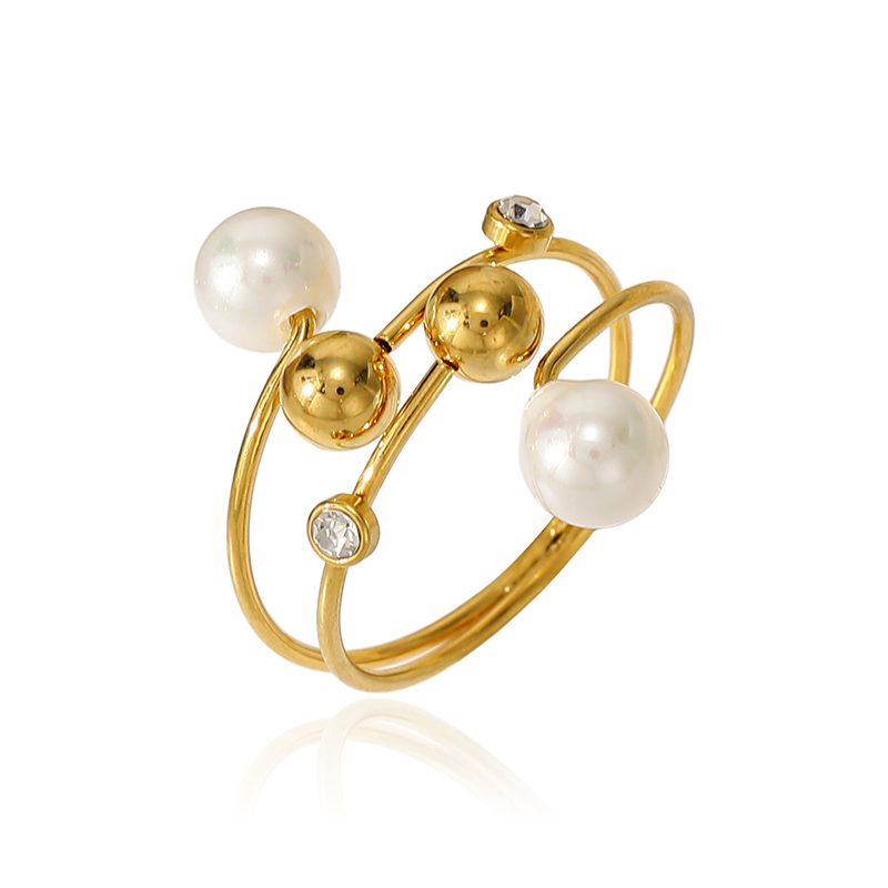 Ivanda Double Band Pearl Ring Gold Stainless Steel CH1932 Ivanda Double Band Pearl Ring Gold Stainless Steel CH1932 - view 2