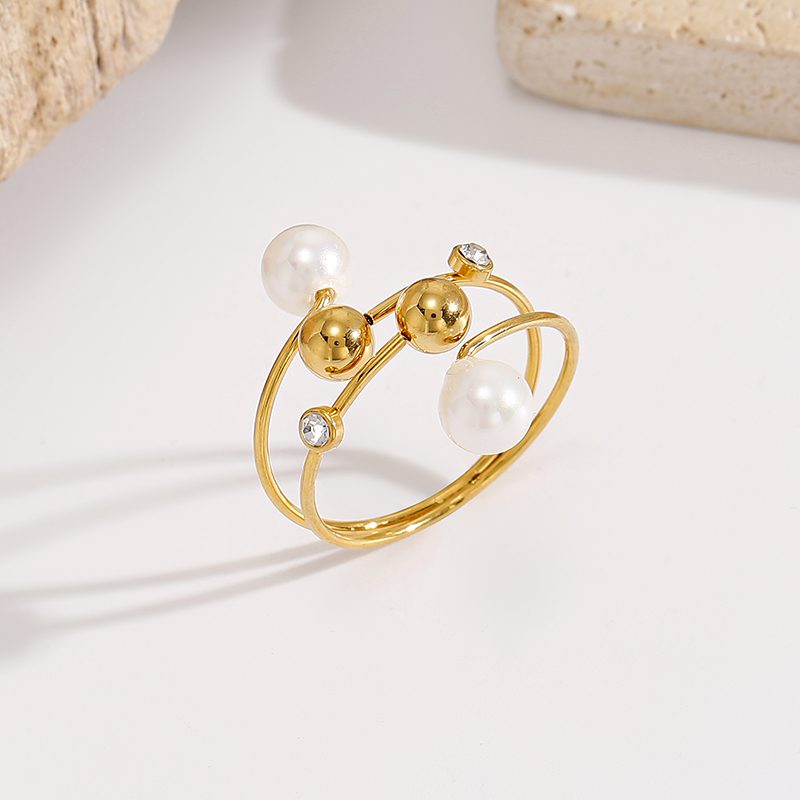 Ivanda Double Band Pearl Ring Gold Stainless Steel CH1932 Ivanda Double Band Pearl Ring Gold Stainless Steel CH1932 - view 4