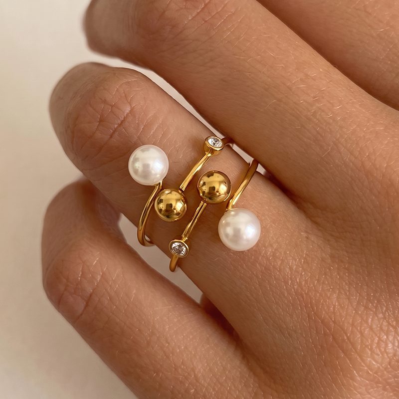 Ivanda Double Band Pearl Ring Gold Stainless Steel CH1932 Ivanda Double Band Pearl Ring Gold Stainless Steel CH1932 - view 5