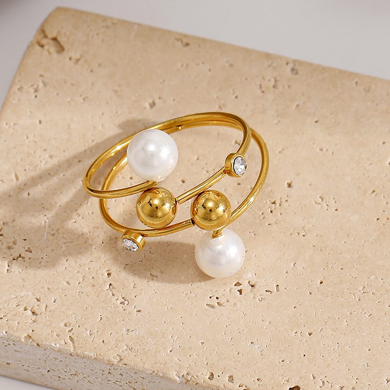 Ivanda Double Band Pearl Ring Gold Stainless Steel CH1932 Ivanda Double Band Pearl Ring Gold Stainless Steel CH1932 - view 3