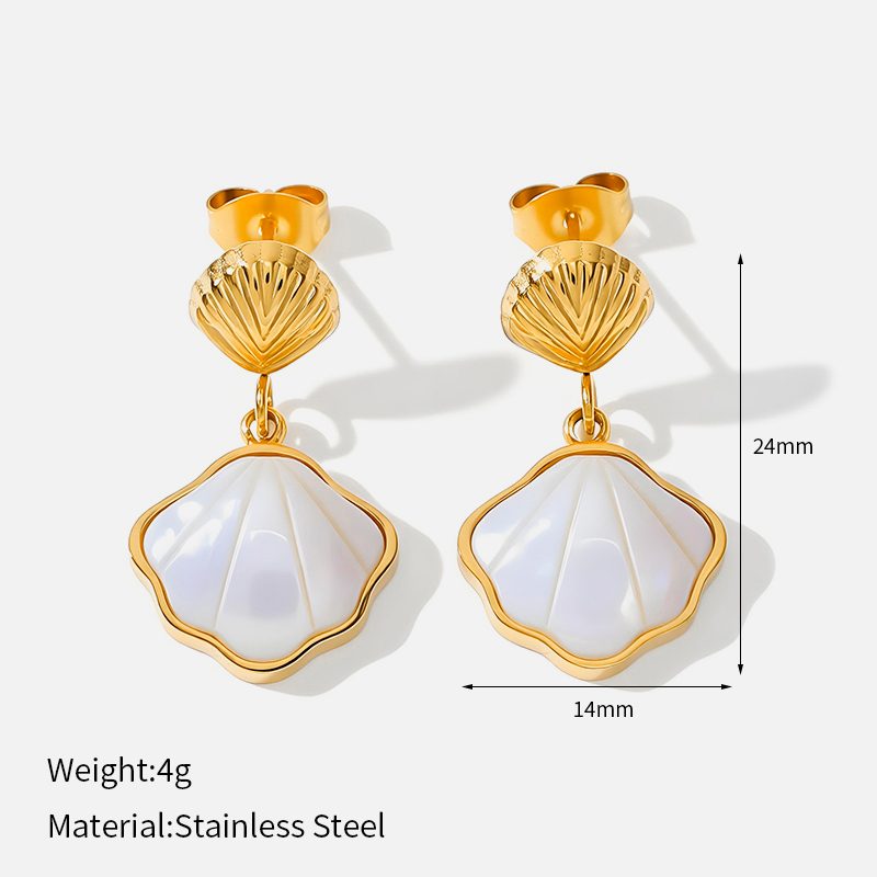 Ivanda Shell Stud Earrings Gold Stainless Steel CH1113 Ivanda Shell Stud Earrings Gold Stainless Steel CH1113 - view 1
