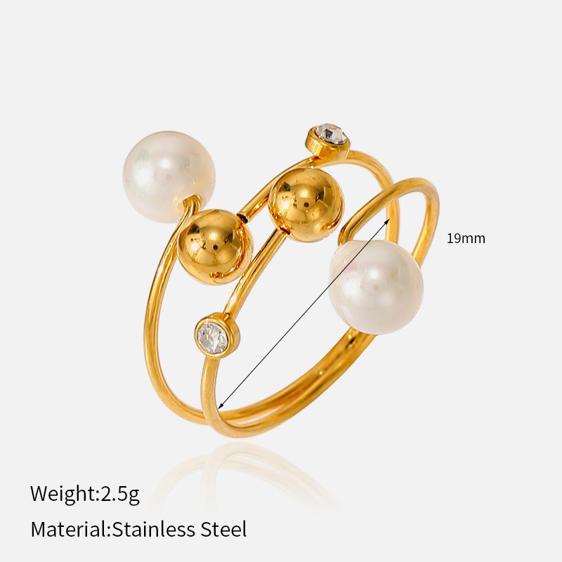 Ivanda Double Band Pearl Ring Gold Stainless Steel CH1932 Ivanda Double Band Pearl Ring Gold Stainless Steel CH1932 - view 1