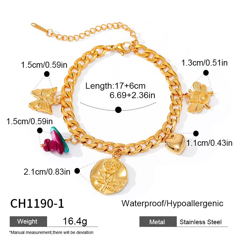 Ivanda Gold Charm Bracelet Butterfly Coin Heart CH1190 - view 1