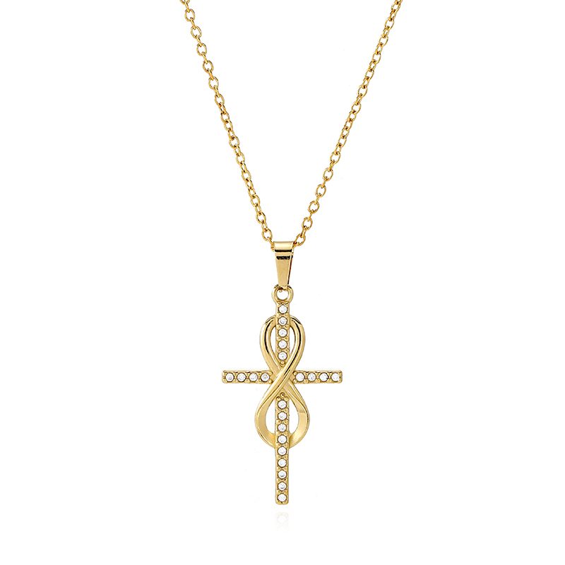 Ivanda Pavé Cross Pendant Necklace Gold CHZRK616-22 Ivanda Pavé Cross Pendant Necklace Gold CHZRK616-22 - view 5