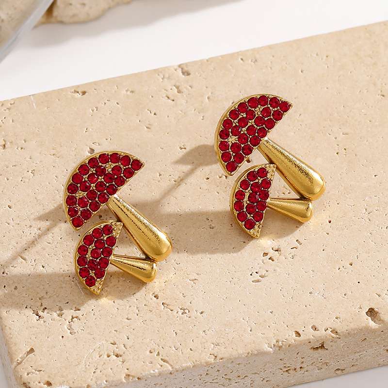 Ivanda Mushroom CZ Stud Earrings PVD 18K Gold Plated Stainless Steel YWD8-E2504994 - view 4