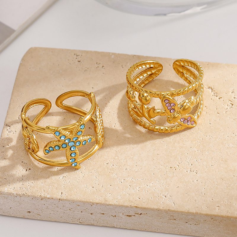 Ivanda Starfish Wide Band Ring Gold Stainless YWD2-R26062081 Ivanda Starfish Wide Band Ring Gold Stainless YWD2-R26062081 - view 6