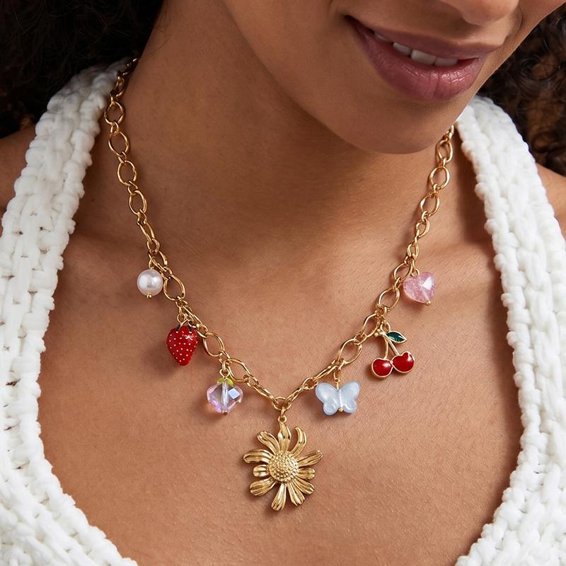 Ivanda Fruit & Flower Charm Necklace PVD 18K Gold Plated Stainless Steel CHXL02076-1 Ivanda Fruit & Flower Charm Necklace PVD 18K Gold Plated Stainless Steel CHXL02076-1 - view 5