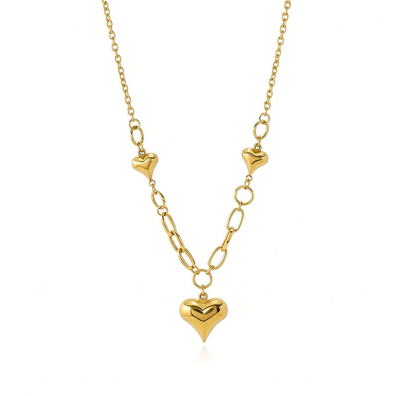 Ivanda Textured Bead Heart Curb Chain Necklace PVD 18K Gold Plated Stainless Steel CHOFXL-0500-J Ivanda Textured Bead Heart Curb Chain Necklace PVD 18K Gold Plated Stainless Steel CHOFXL-0500-J - view 5