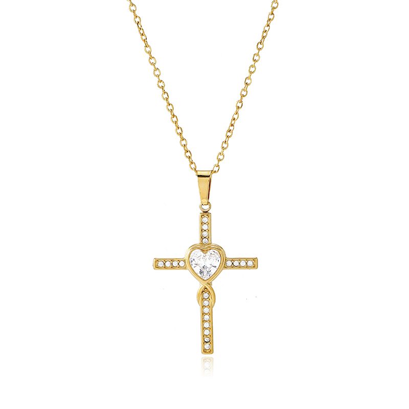 Ivanda Pavé Cross Pendant Necklace Gold CHZRK616-22 Ivanda Pavé Cross Pendant Necklace Gold CHZRK616-22 - view 4