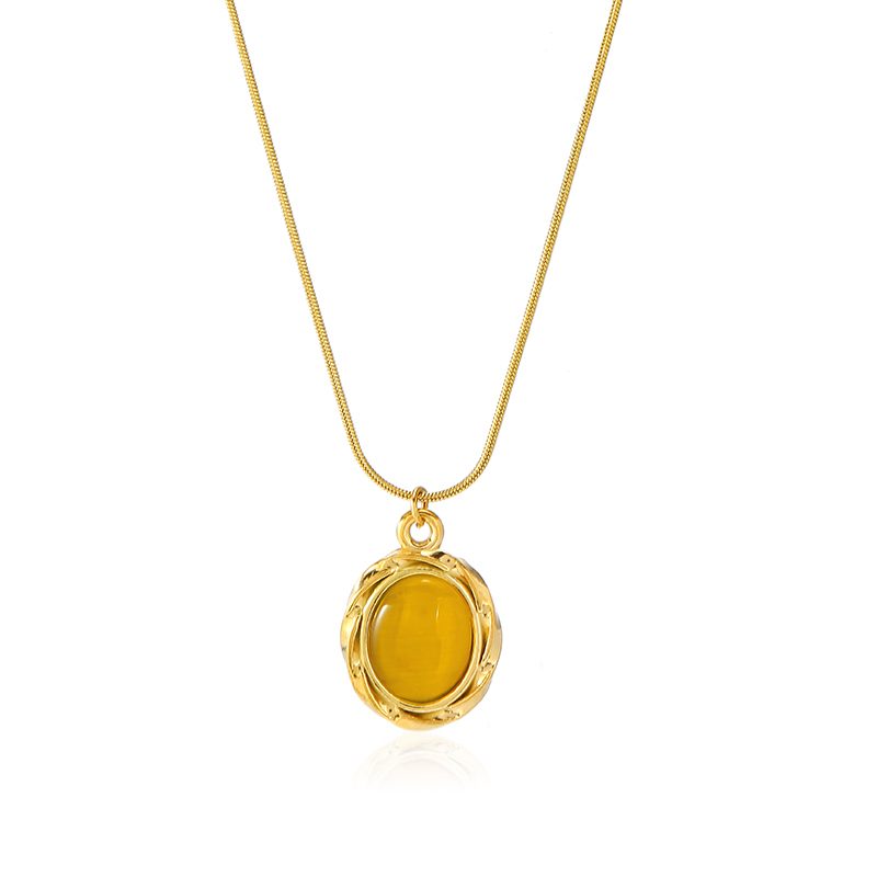 Ivanda Pink Stone Pendant Necklace Gold Snake Chain CHZRK616-33 - view 5
