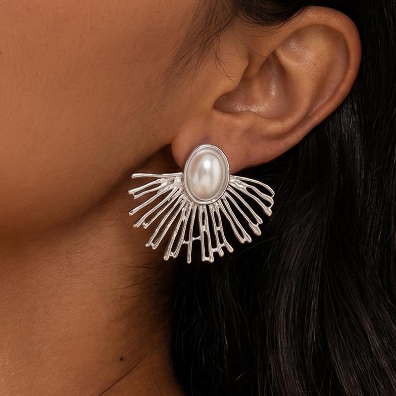 Ivanda Coral Branch Pearl Stud Earrings Silver-Tone Stainless Steel YWD2-S2504179-E Ivanda Coral Branch Pearl Stud Earrings Silver-Tone Stainless Steel YWD2-S2504179-E - view 4