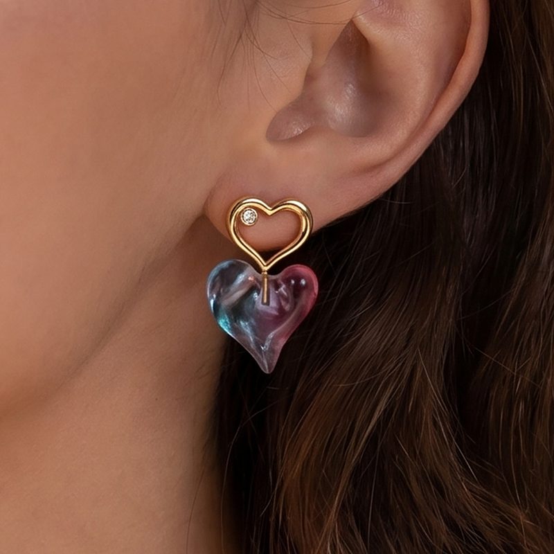 Ivanda Heart Outline Resin Drop Earrings PVD 18K Gold Plated Stainless Steel YWD8-E2504993 Ivanda Heart Outline Resin Drop Earrings PVD 18K Gold Plated Stainless Steel YWD8-E2504993 - view 2