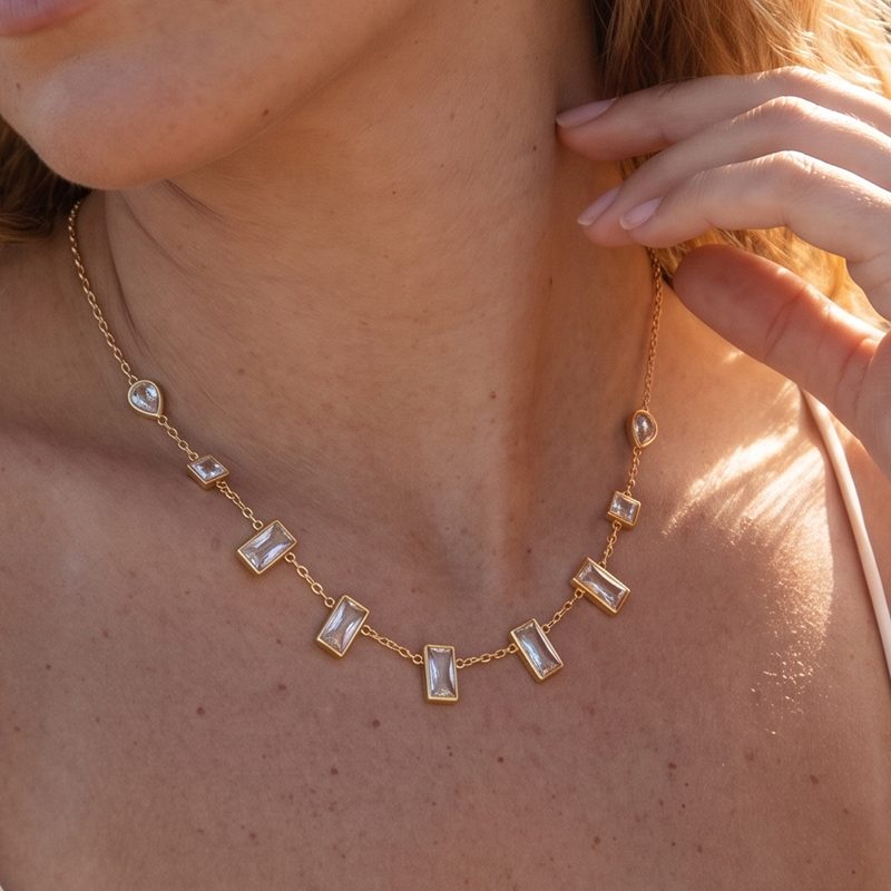 Ivanda Baguette Crystal Station Necklace Gold CHPJ26710-2 - view 5