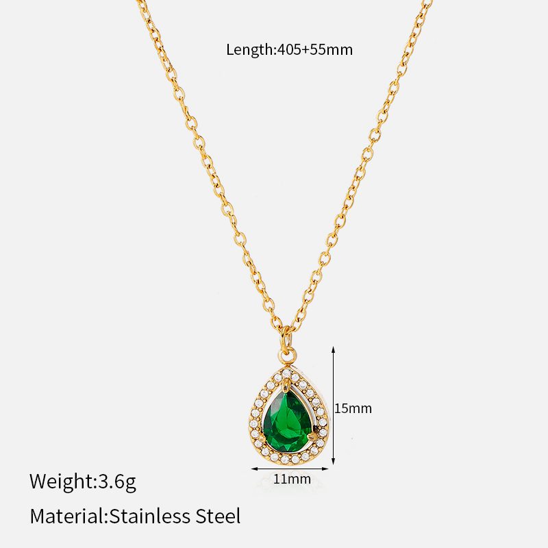 Ivanda Green Teardrop Pendant Necklace Gold CHZRK616-27 - view 1