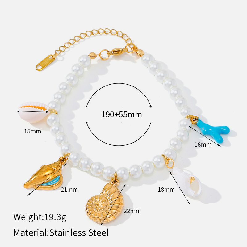 Ivanda Pearl Beach Charm Bracelet Conch Coral CHZRK616-20 - view 1