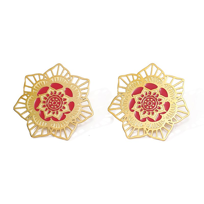 Ivanda Filigree Fan Earrings Pink Enamel PVD 18K Gold Plated Stainless Steel YWD8-E2504974 Ivanda Filigree Fan Earrings Pink Enamel PVD 18K Gold Plated Stainless Steel YWD8-E2504974 - view 5