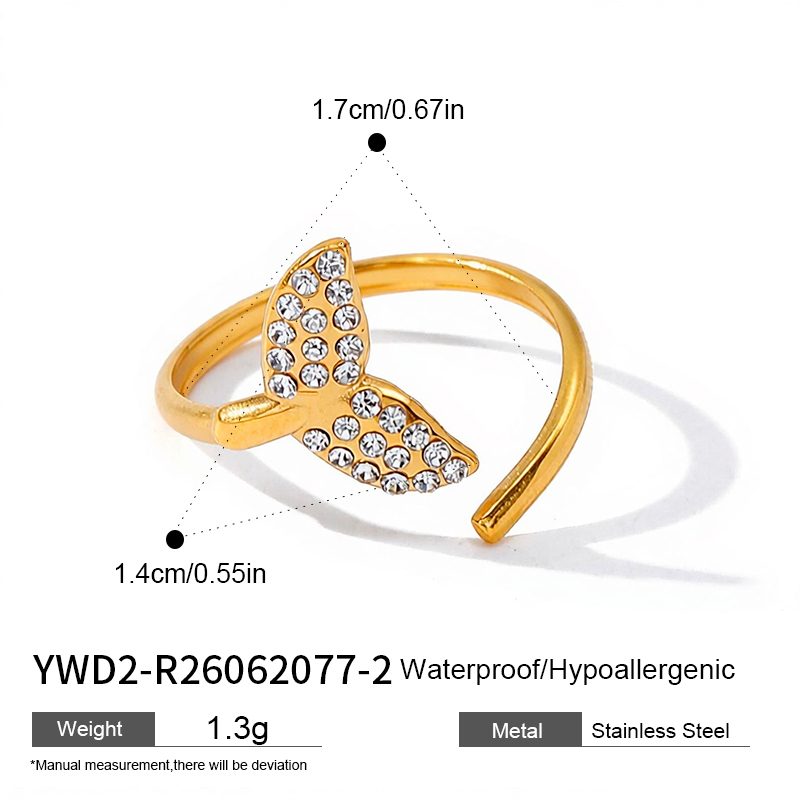 Ivanda Wavy Crystal Band Ring Gold Stainless YWD2-R26062073 - view 2