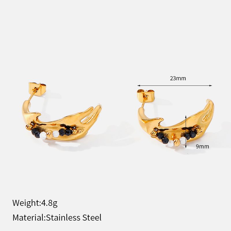 Ivanda Wave Ear Hooks with Beads PVD 18K Gold Plated Stainless Steel YWD8-E2504942 Ivanda Wave Ear Hooks with Beads PVD 18K Gold Plated Stainless Steel YWD8-E2504942 - view 1