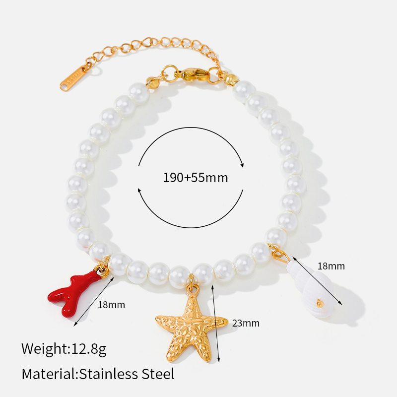 Ivanda Pearl Beach Charm Bracelet Conch Coral CHZRK616-20 - view 2
