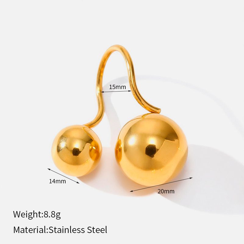 Ivanda Double Ball Drop Ear Hooks PVD 18K Gold Plated Stainless Steel CH1916 Ivanda Double Ball Drop Ear Hooks PVD 18K Gold Plated Stainless Steel CH1916 - view 1