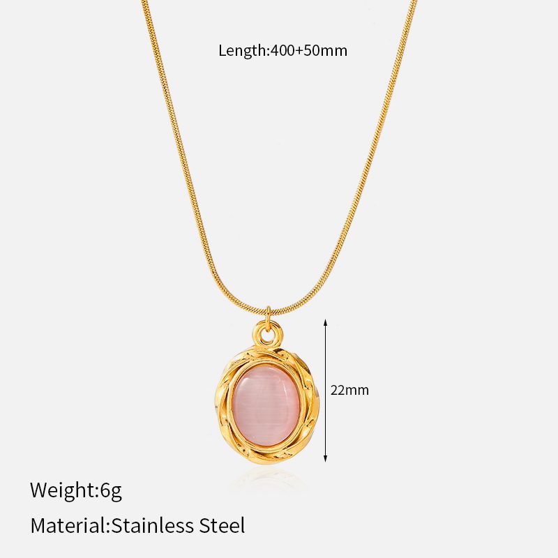 Ivanda Pink Stone Pendant Necklace Gold Snake Chain CHZRK616-33 - view 1