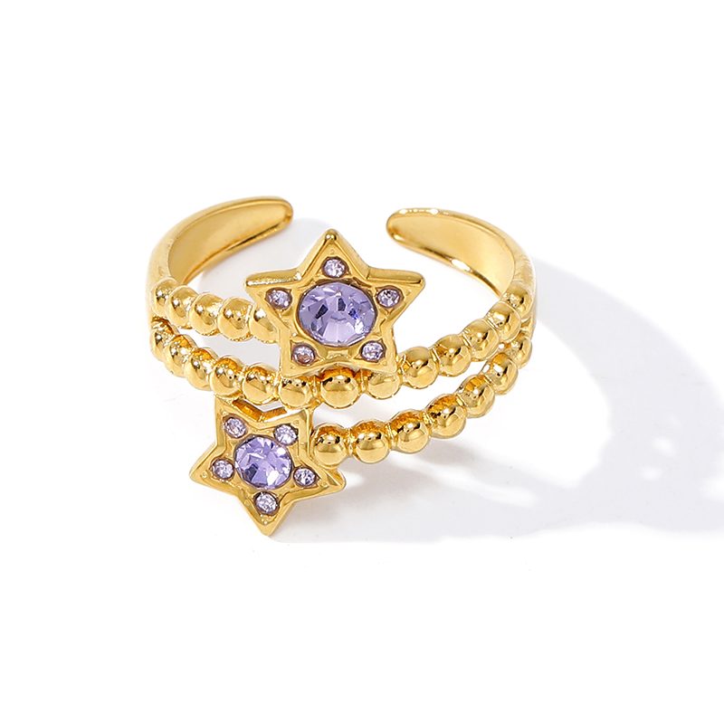 Ivanda Beaded Star Ring Purple Crystal Gold YWD2-R26062072-1 Ivanda Beaded Star Ring Purple Crystal Gold YWD2-R26062072-1 - view 4