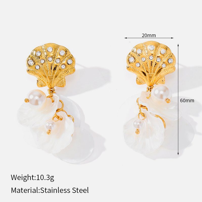 Ivanda Shell Crystal Drop Earrings PVD 18K Gold Plated Stainless Steel CH1924 Ivanda Shell Crystal Drop Earrings PVD 18K Gold Plated Stainless Steel CH1924 - view 1