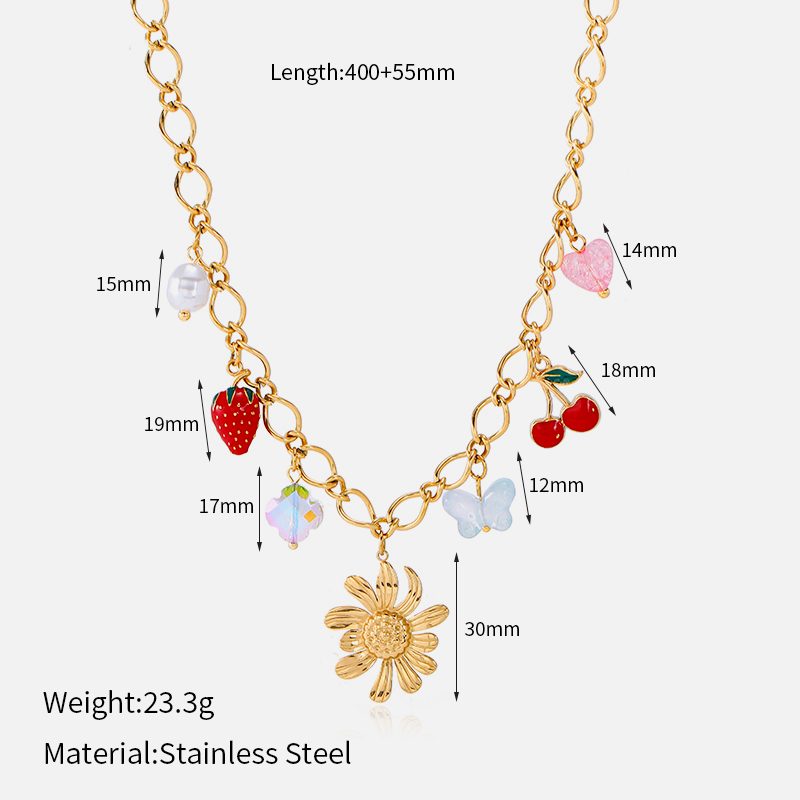 Ivanda Fruit & Flower Charm Necklace PVD 18K Gold Plated Stainless Steel CHXL02076-1 Ivanda Fruit & Flower Charm Necklace PVD 18K Gold Plated Stainless Steel CHXL02076-1 - view 1
