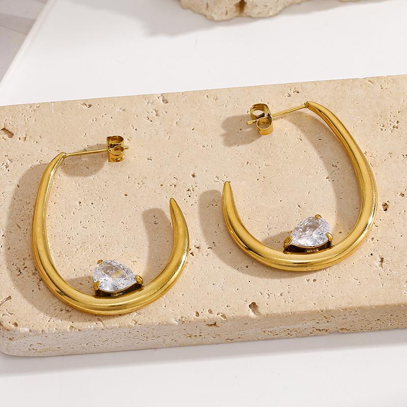 Ivanda U-Shape Hoop Earrings with CZ PVD 18K Gold Plated Stainless Steel CH1922 - view 5